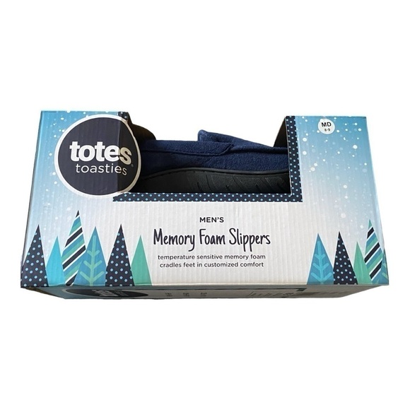 NWT-TOTES-TOASTIES-MENS BLE MEMORY FOAM SLIPPERS-SIZE 8/9 - Picture 1 of 4